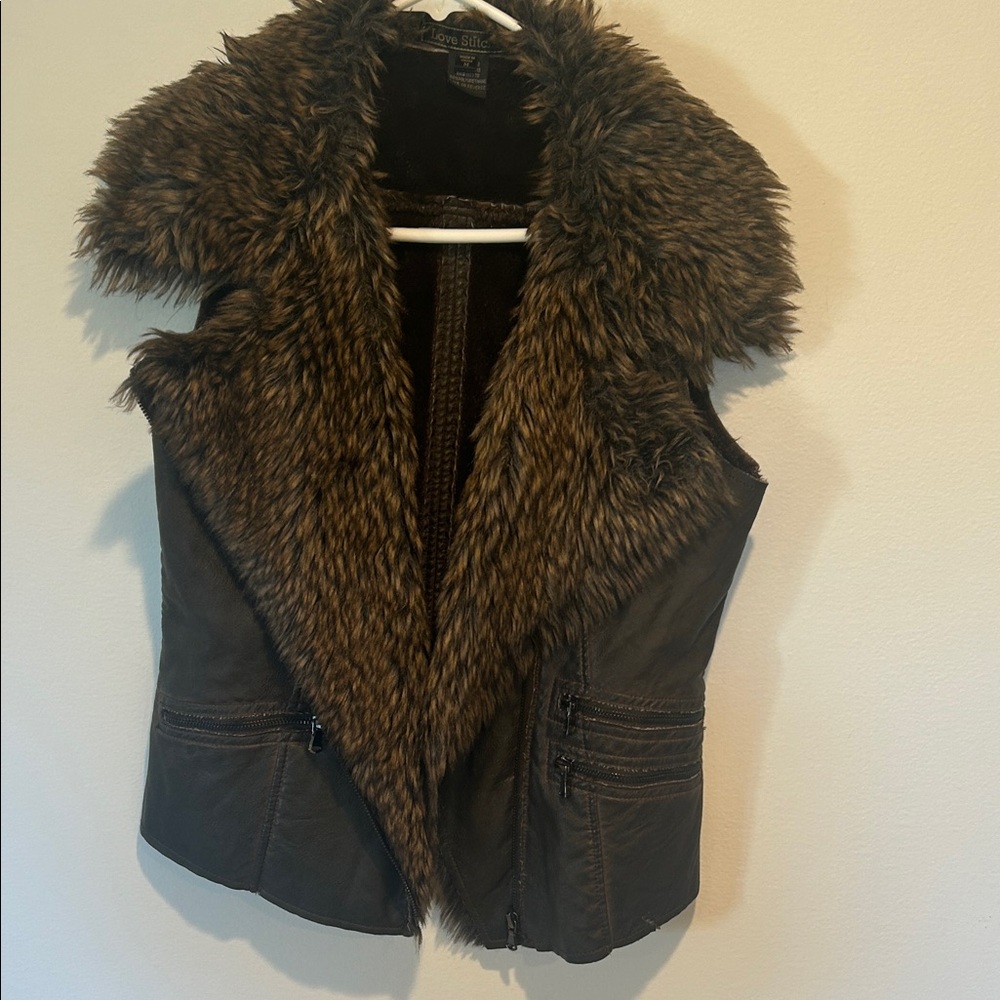 Love Stitch Dark Brown Faux Fur Vest